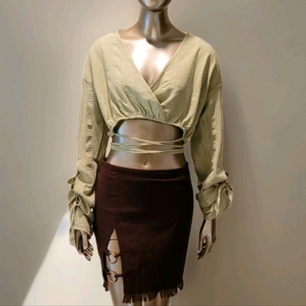 NWOT PLT Sage Green Tie Detail Crop Top Sz 8